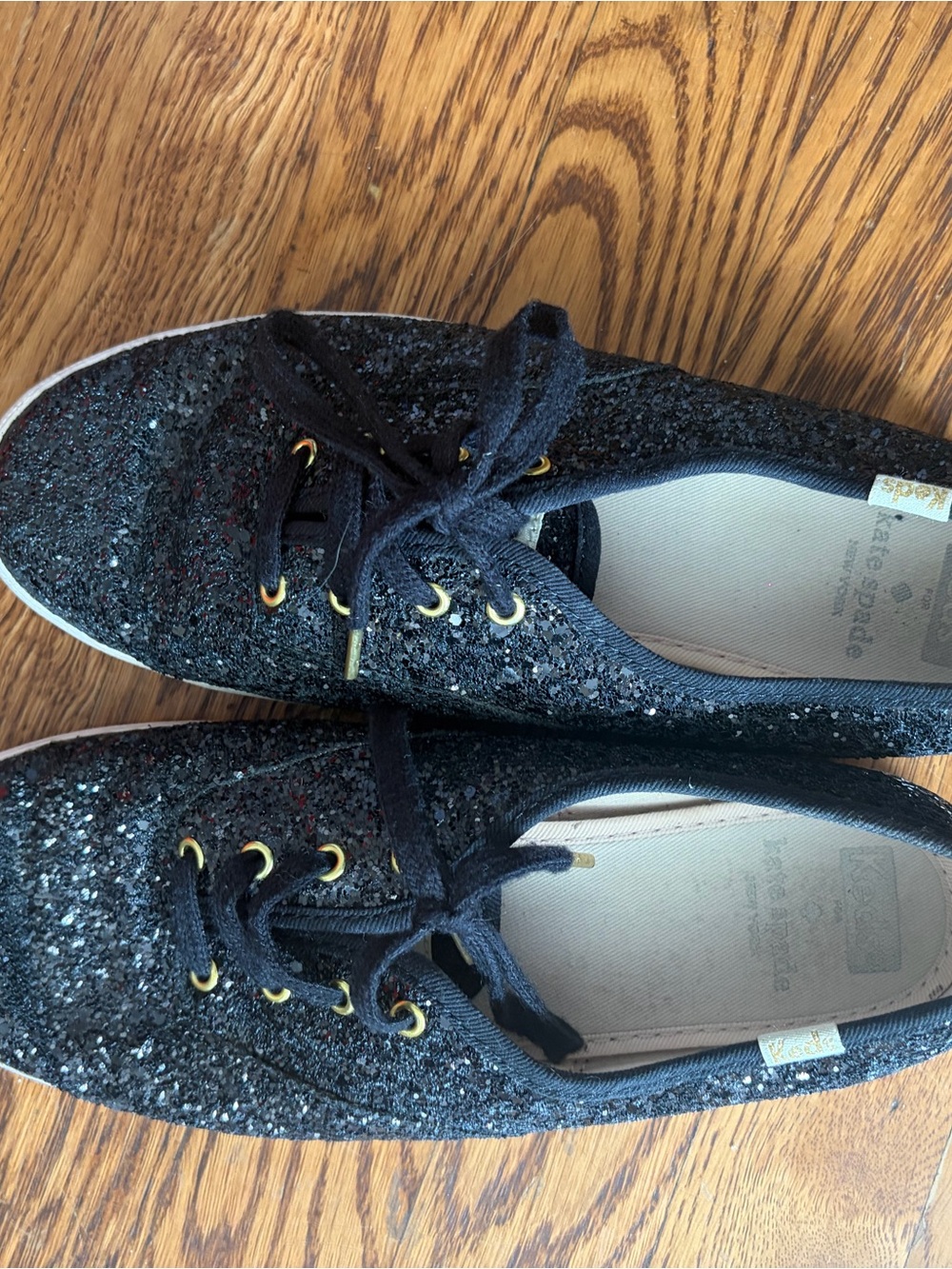 Keds Black Glitter Lace-Up Sneakers with Gold Eyelets